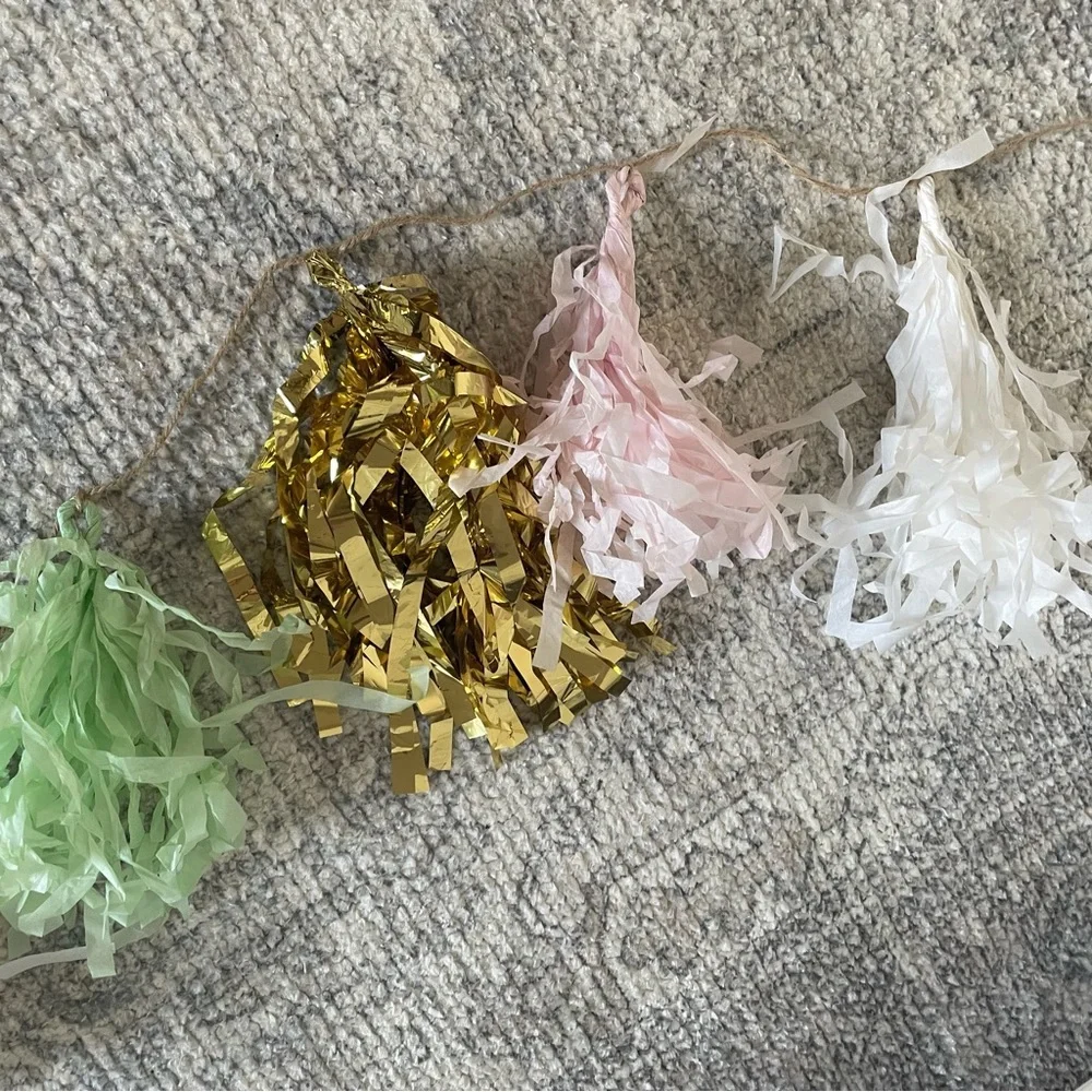 Gold & pastel mint green pale pink white tassel garland party decorations